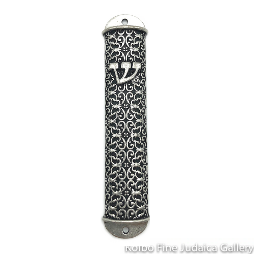 Mezuzah, Detailed Filigree, Pewter