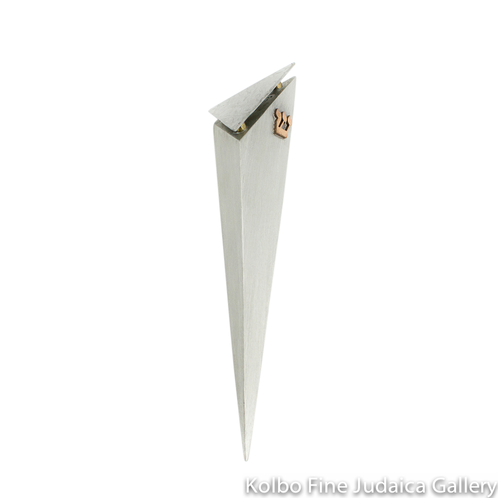 Mezuzah, Raised Top and Stone Finish, Pewter with Copper Shin