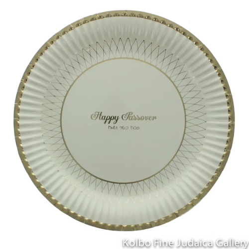 Paper Plates For Passover, Ivory and Gold Design, Includes 12