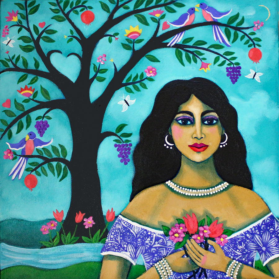 Sheltered By The Tree of Life, Acrylic on Canvas, 20 x 20, One of a Kind Painting