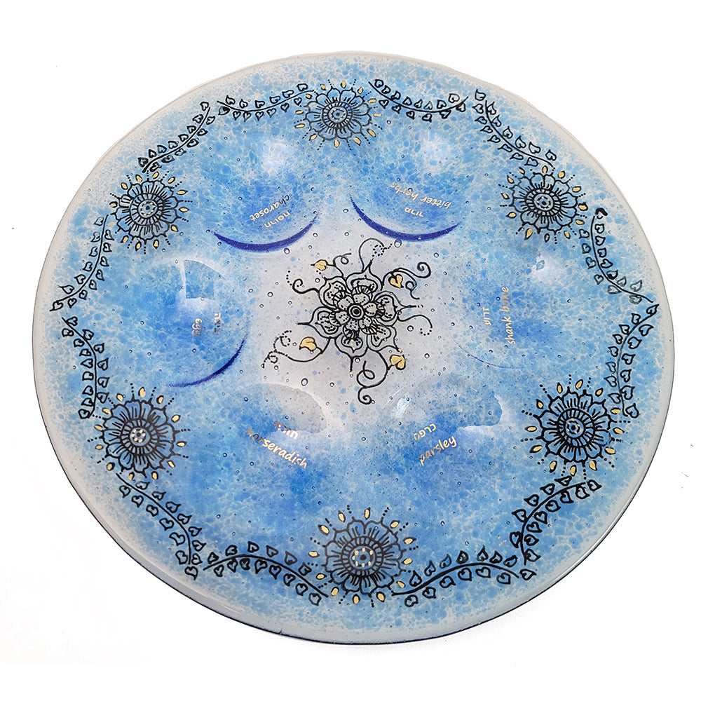 Seder Plate, Hand Painted Enamel Design with Gold Leaf Detail, One Of A Kind Piece