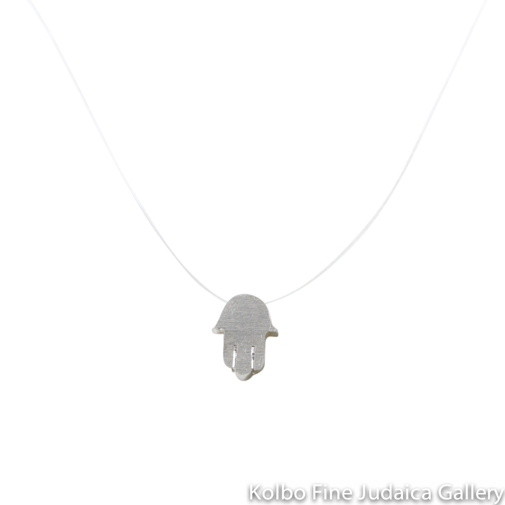 Hamsa Pendant on Clear Wire, Sterling Silver