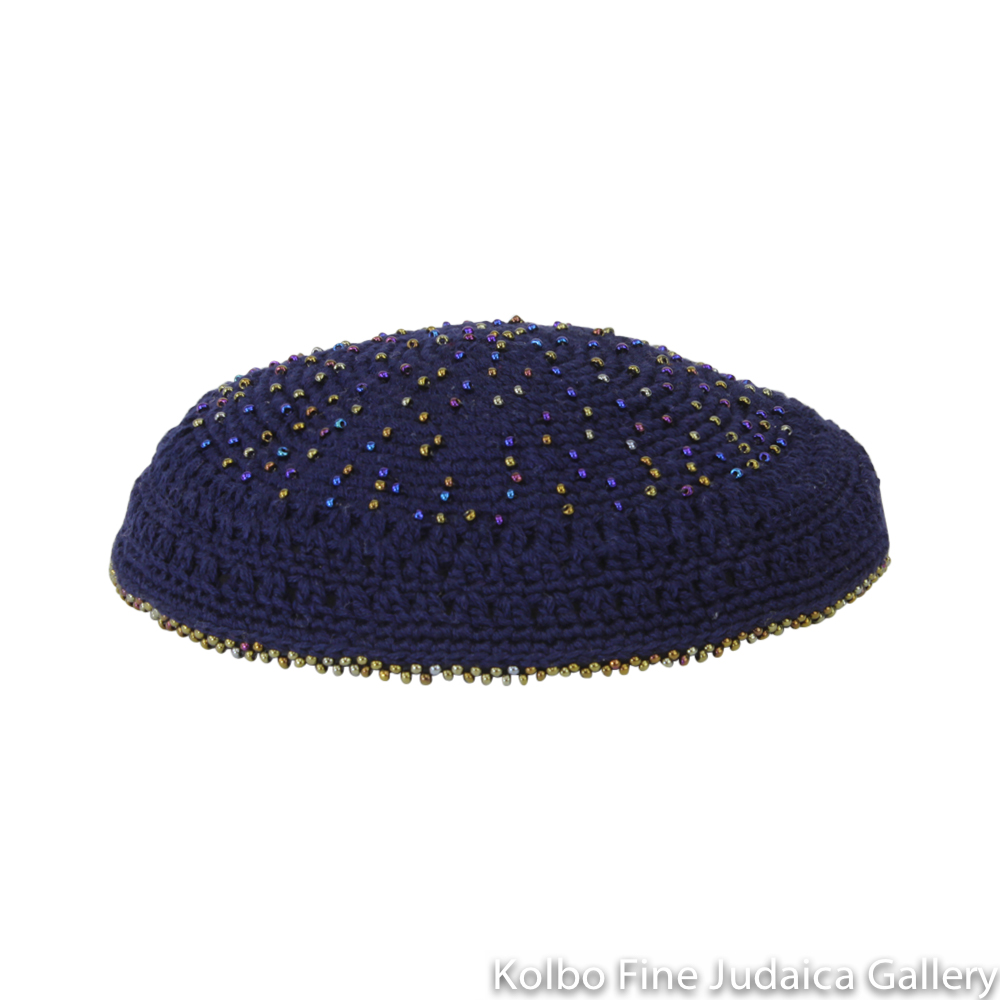 Kippah, Navy, Dotted Beading, Fair Trade