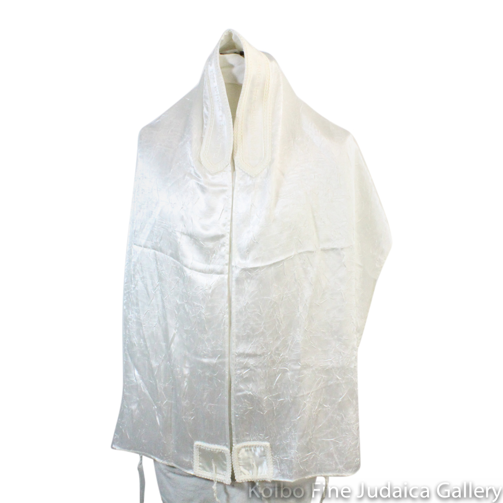 Tallit Set, Simple Crushed Satin in Cream