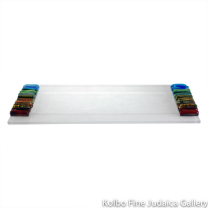 Tray for Candlesticks, Iridescent Icicle Design, Rainbow and Frosted Glass