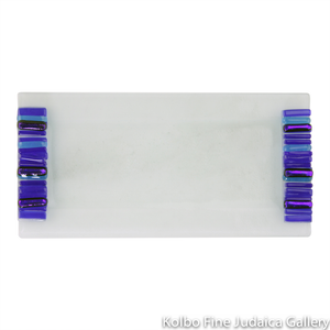 Tray for Candlesticks, Iridescent Icicle Design, Cobalt Blue and Frosted Glass