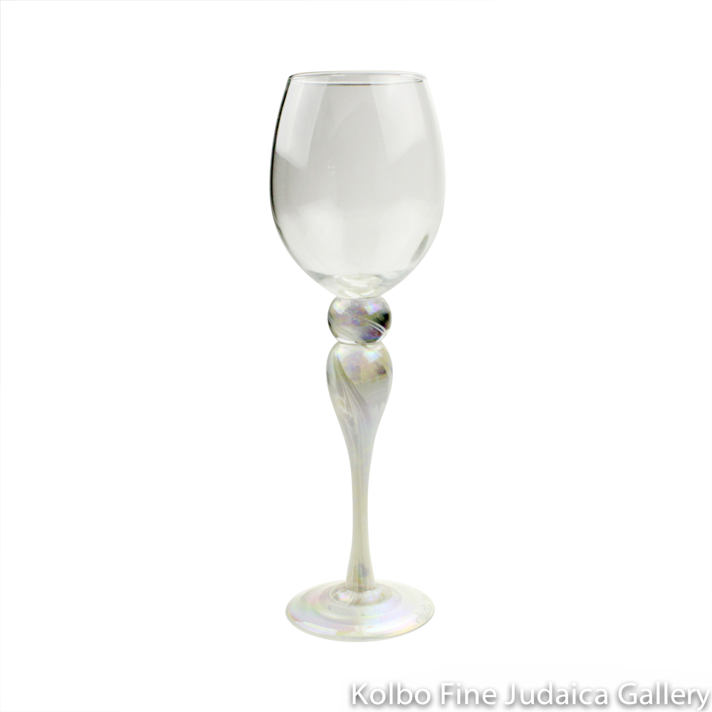 Kiddush Cup, White Design, Hand-Blown Glass