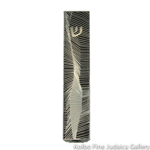 Mezuzah, Cut Out Modern Geometric Lines Design, Stainless Steel on Black Background
