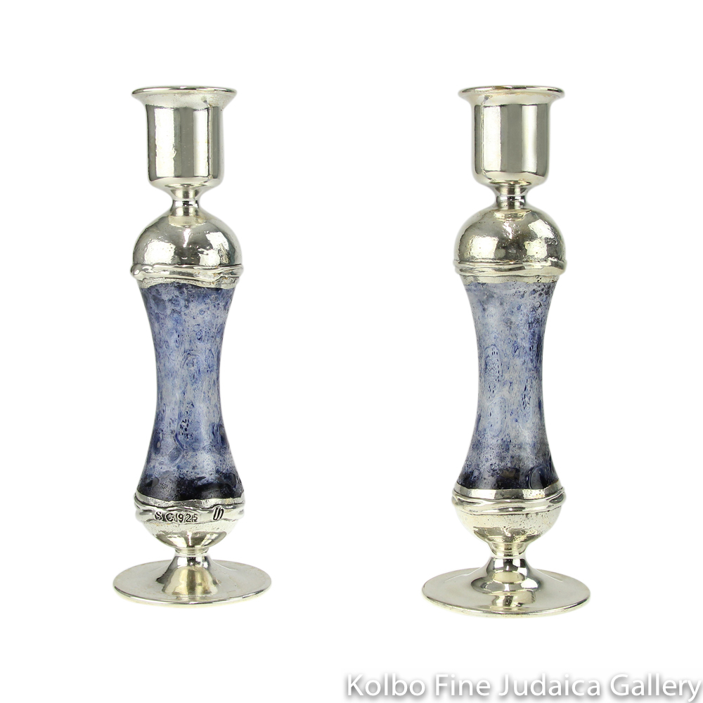 Candlesticks, Electroform Sterling Silver with Blue Glass
