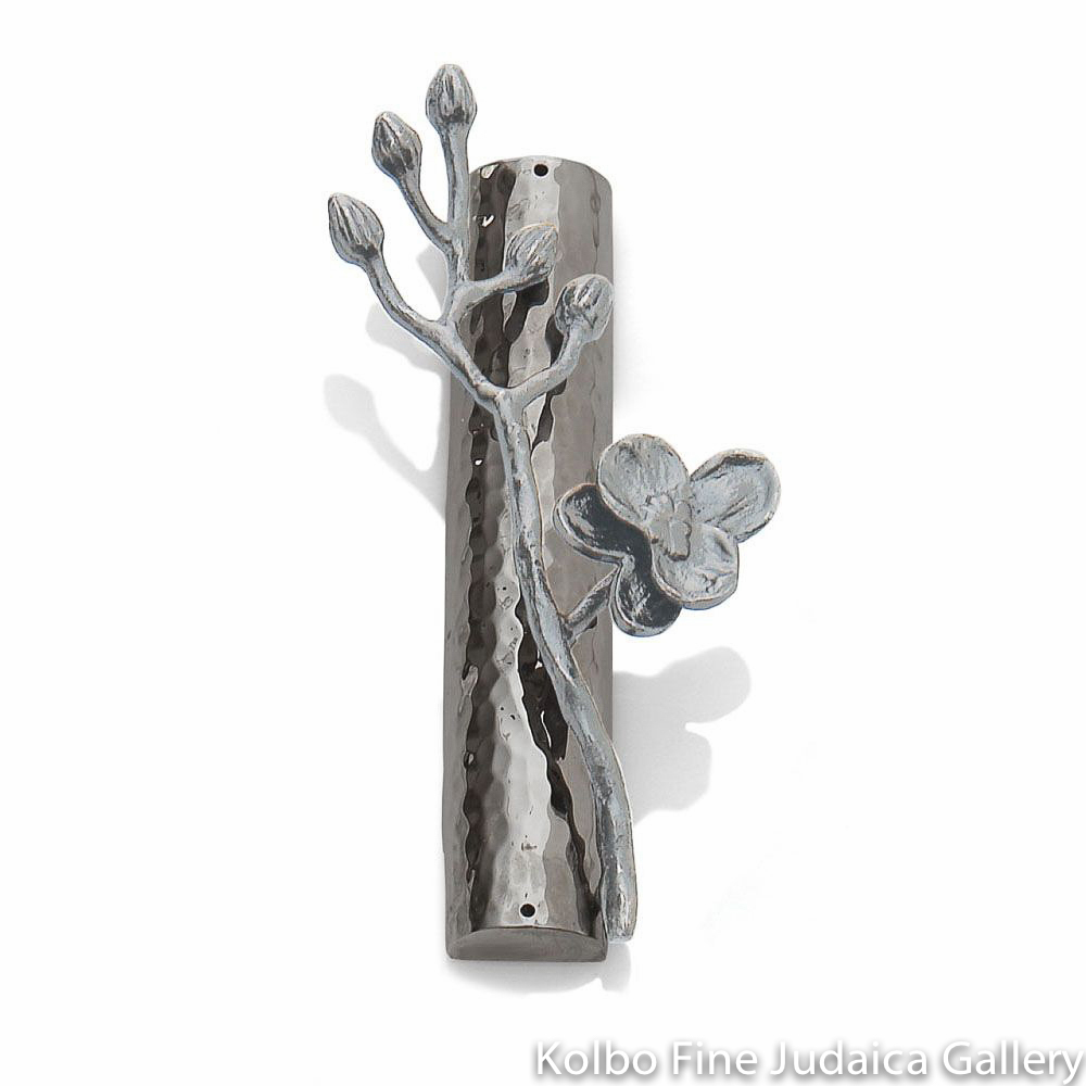 Mezuzah, White Orchid Design, Nickel Plate