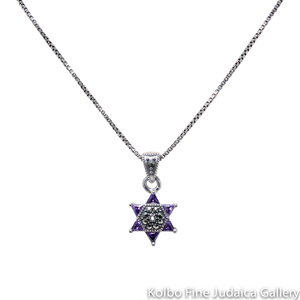 Necklace, Star with Amethyst and Marcasite, Sterling Silver, 18" Chain