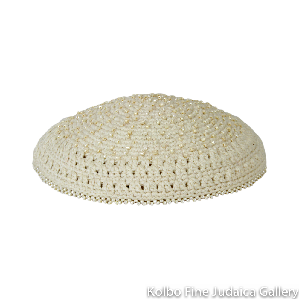 Kippah, Ivory, Dotted Beading, Fair Trade