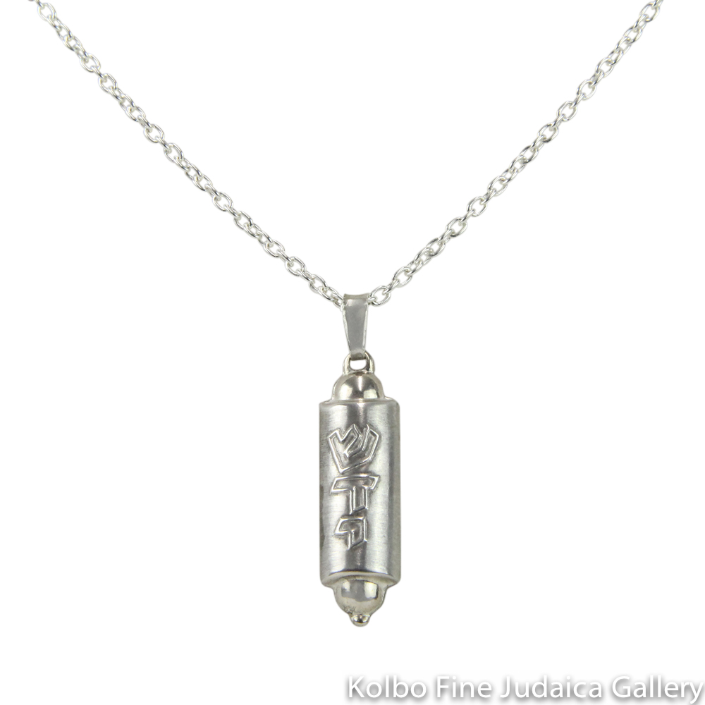 Necklace, Mezuzah, Small Angular Design, Sterling SIlver, 20" Chain