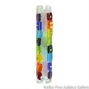 Mezuzah, Rainbow Block Design with Star, Fused Glass
