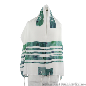 Tallit Set, Green Watercolor Stripes, Silk