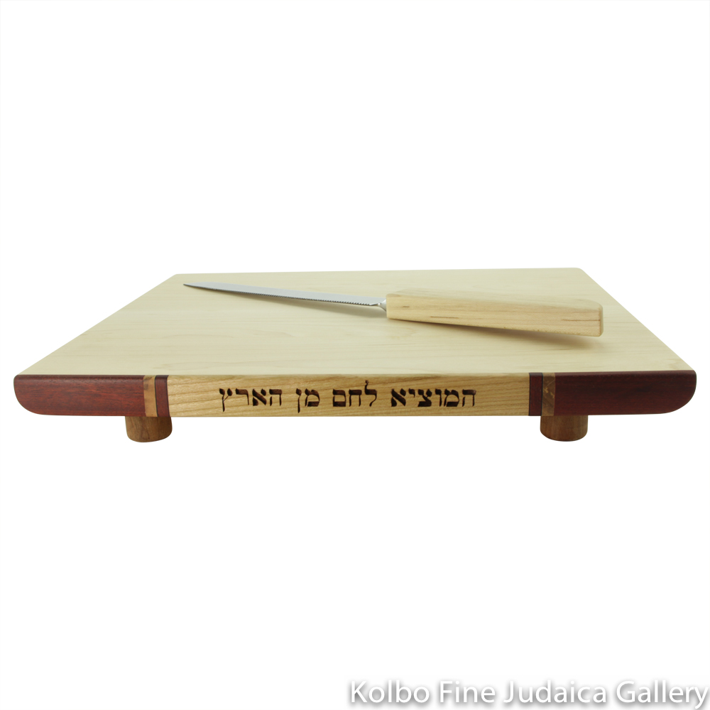 Challah Board with Knife, Hamotzi, Mixed Woods