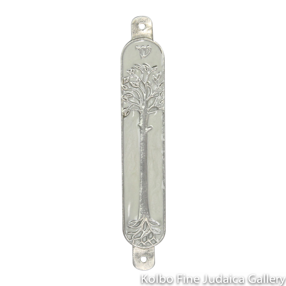 Mezuzah, Tree Of Life, Pewter with White Enamel