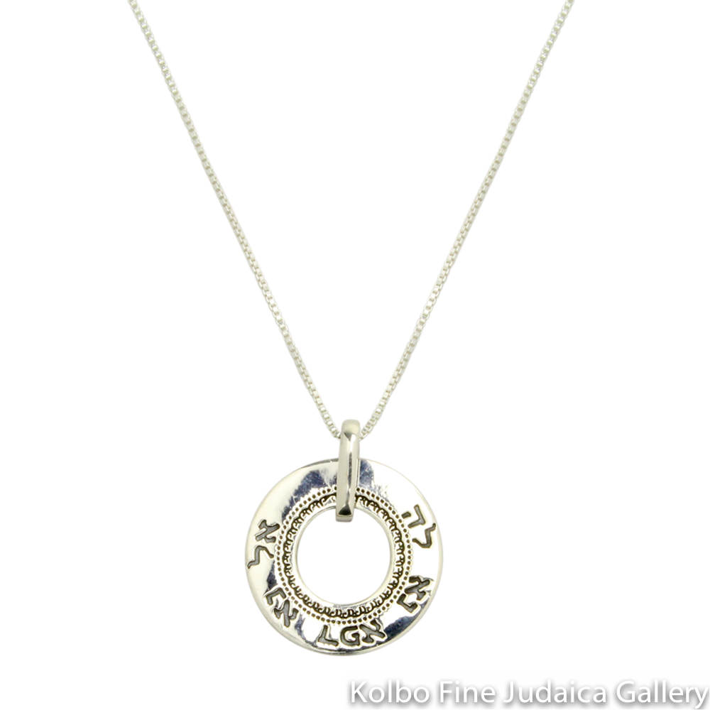 Necklace, Circular Pendant in Sterling Silver, “Heal Her”