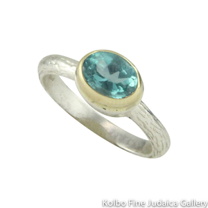 Ring, Blue Apatite Stone, 9K Gold and Sterling Silver