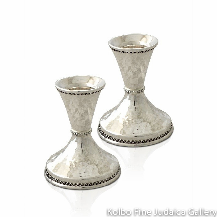 Candlesticks, Hammered Sterling Silver, Petite Design, Filigree Details