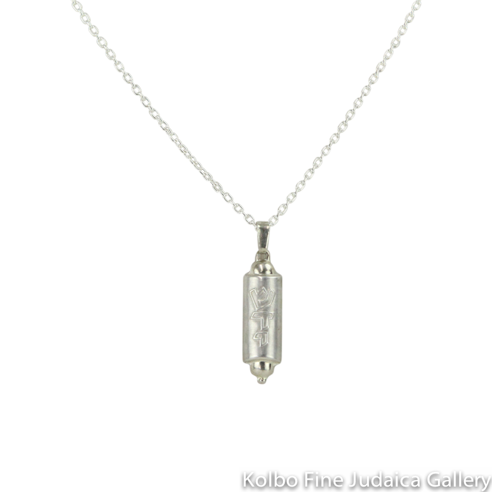 Necklace, Mezuzah, Small Rounded Design, 20" Chain, Sterling Silver