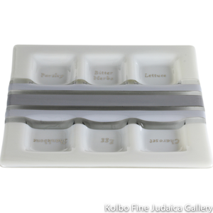 Seder Plate, Soft Shades Of Gray and Pewter Glass Design, Gold Lettering