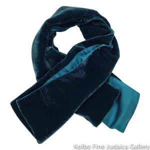 Scarf, Teal and Blue Two-Tone Design, Velvet and Silk, Hand-Made