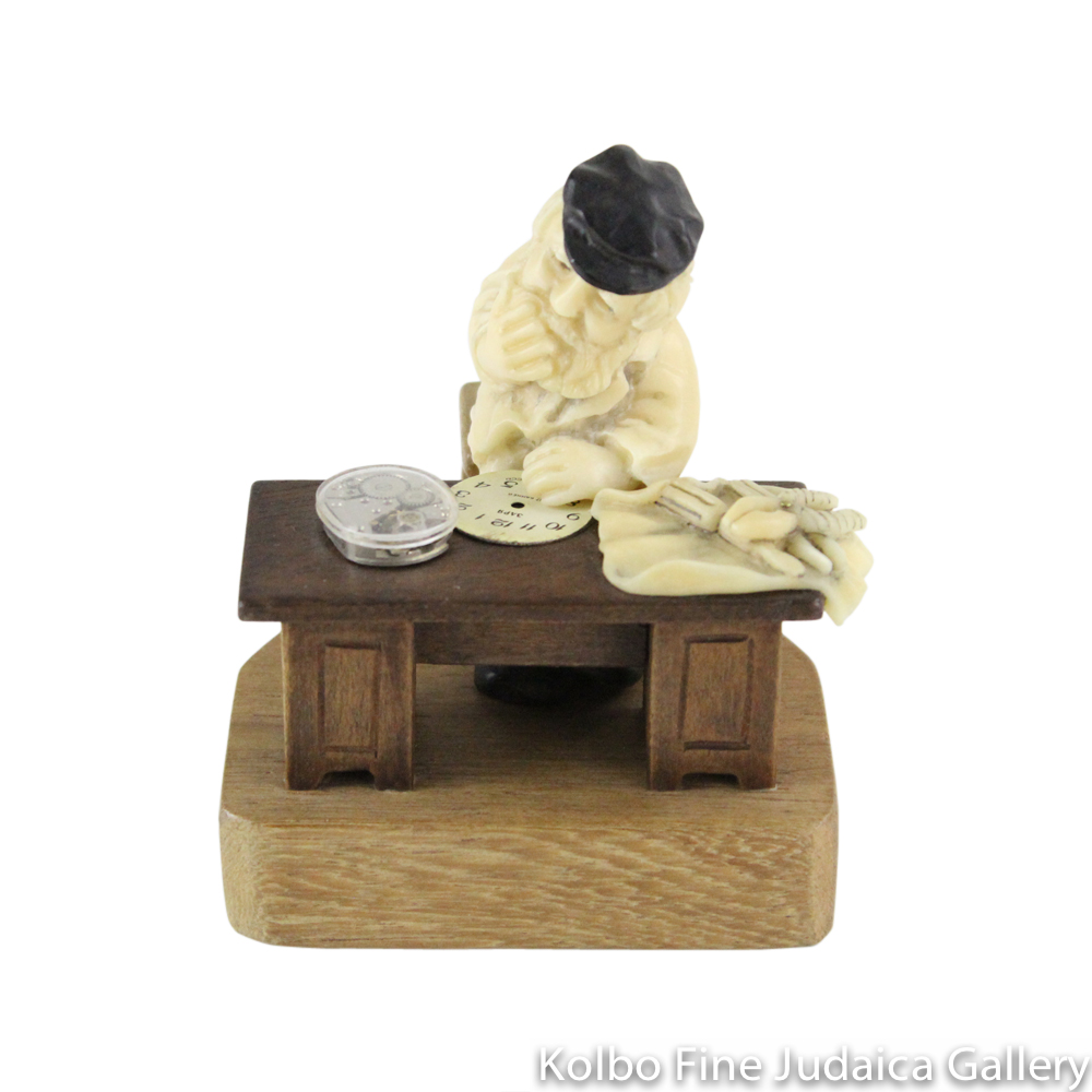 Collectable, Clockmaker in Shtetl Scene, Hand-Carved from Tagua Nut and Wood
