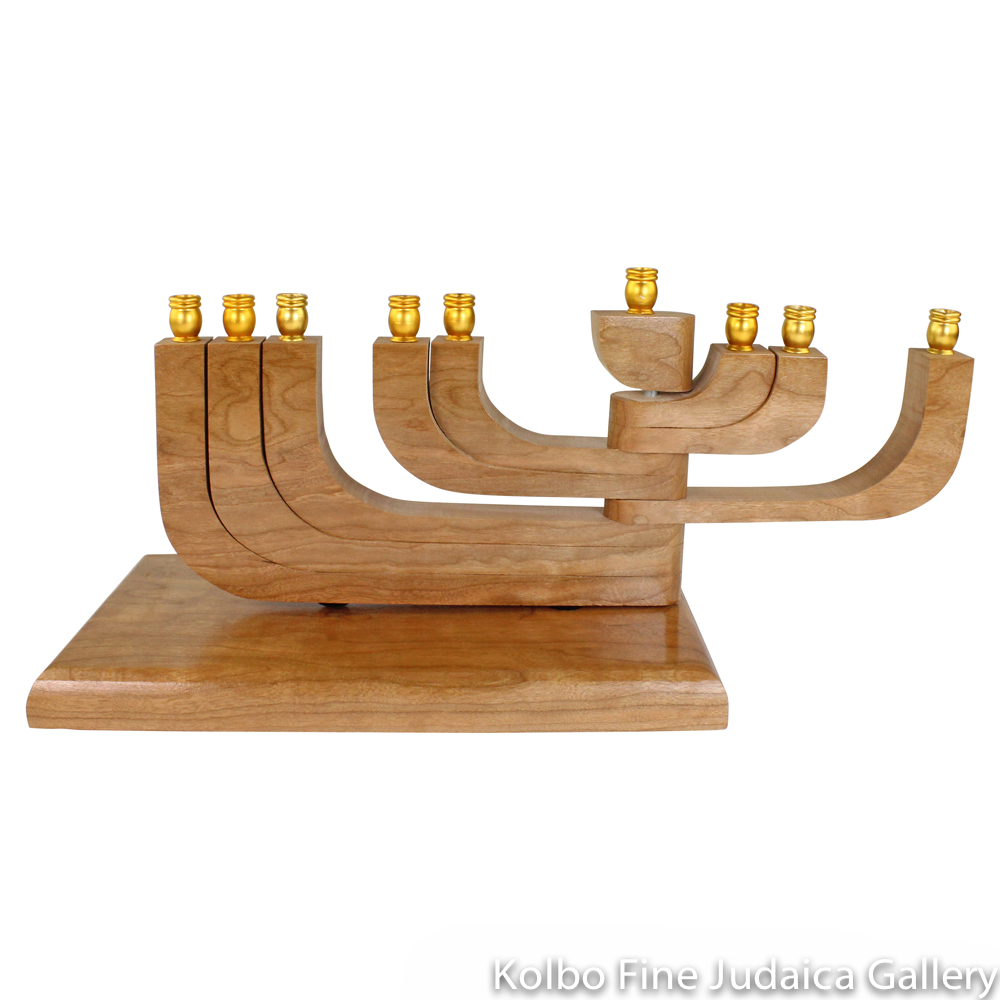 Menorah, Kinetic Design with Movable Arms in Cherry Wood