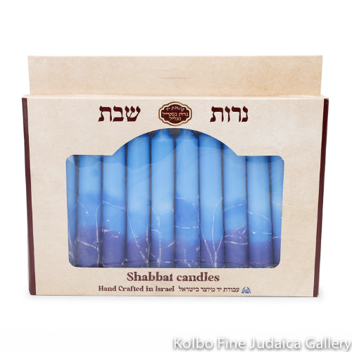 Shabbat Candles, Blues, Includes 12 Tapered Candles, Made in Israel