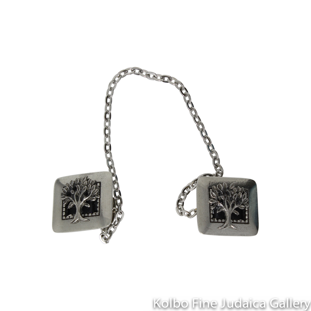Tallit Clip, Black Tree Of Life Design, Pewter With Silver Chain