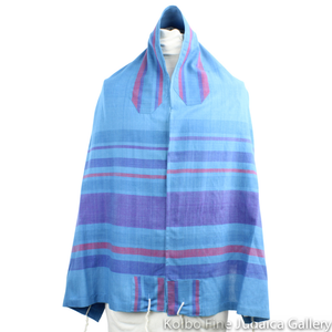 Tallit Set, Jewel Tones of Turquoise, Purple, and Pink, Hand-Spun Cotton and Silk, with Bag, Ethically and Sustainably Made