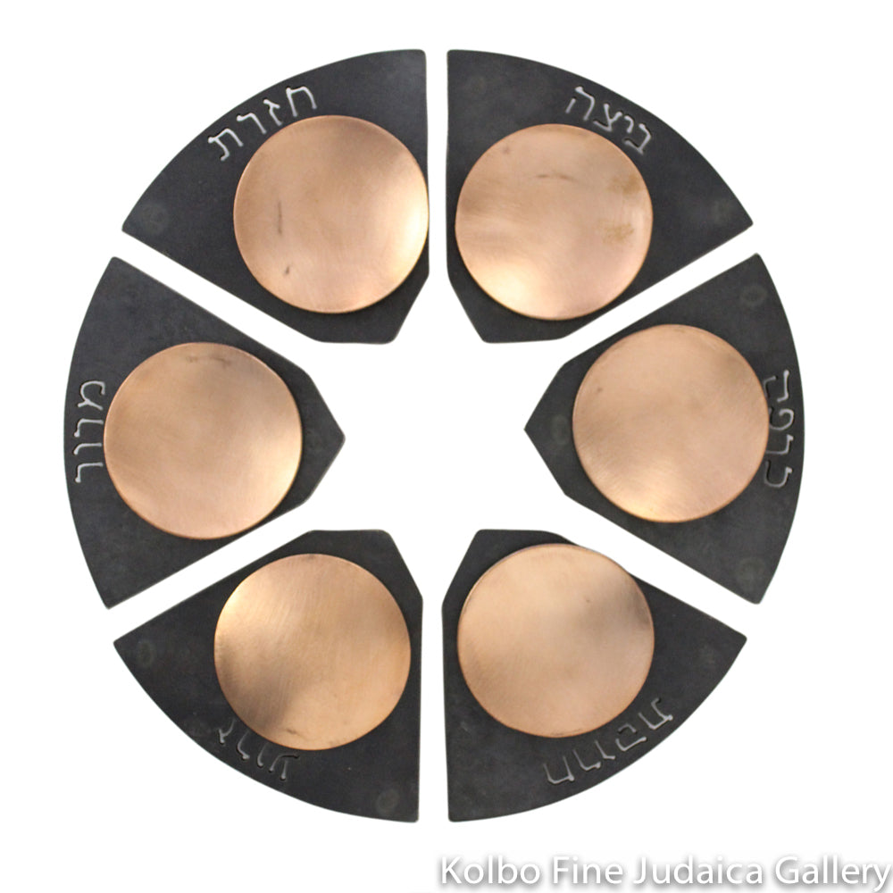 Seder Plate, Modular Star Design with Hebrew, Copper Bowls, Wrought Iron