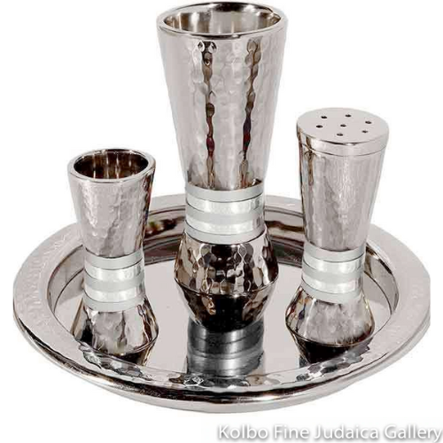 Havdalah Set, Hammered Stainless Steel with Silver Color Rings