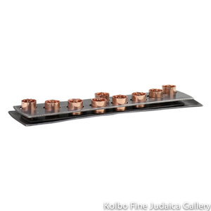 Menorah, Flat Steel Design With Hand Molded Copper Detail, For Use With Oil