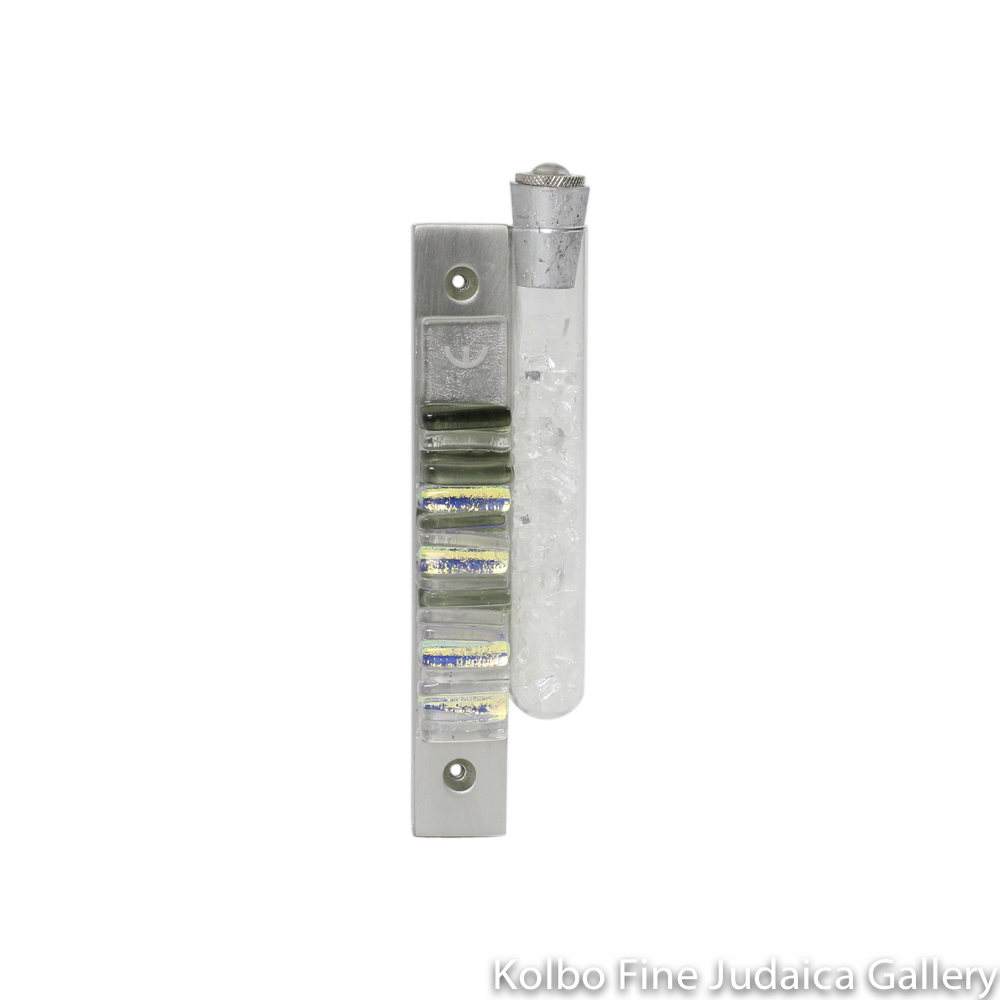 Wedding Glass Mezuzah, Iridescent Light Gray Design