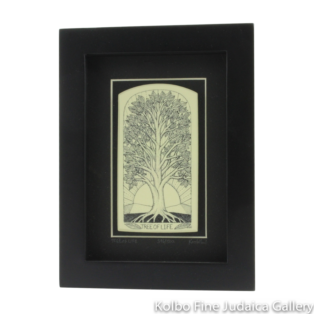 Tree of Life Reproduction Scrimshaw on Etched Resin, Framed