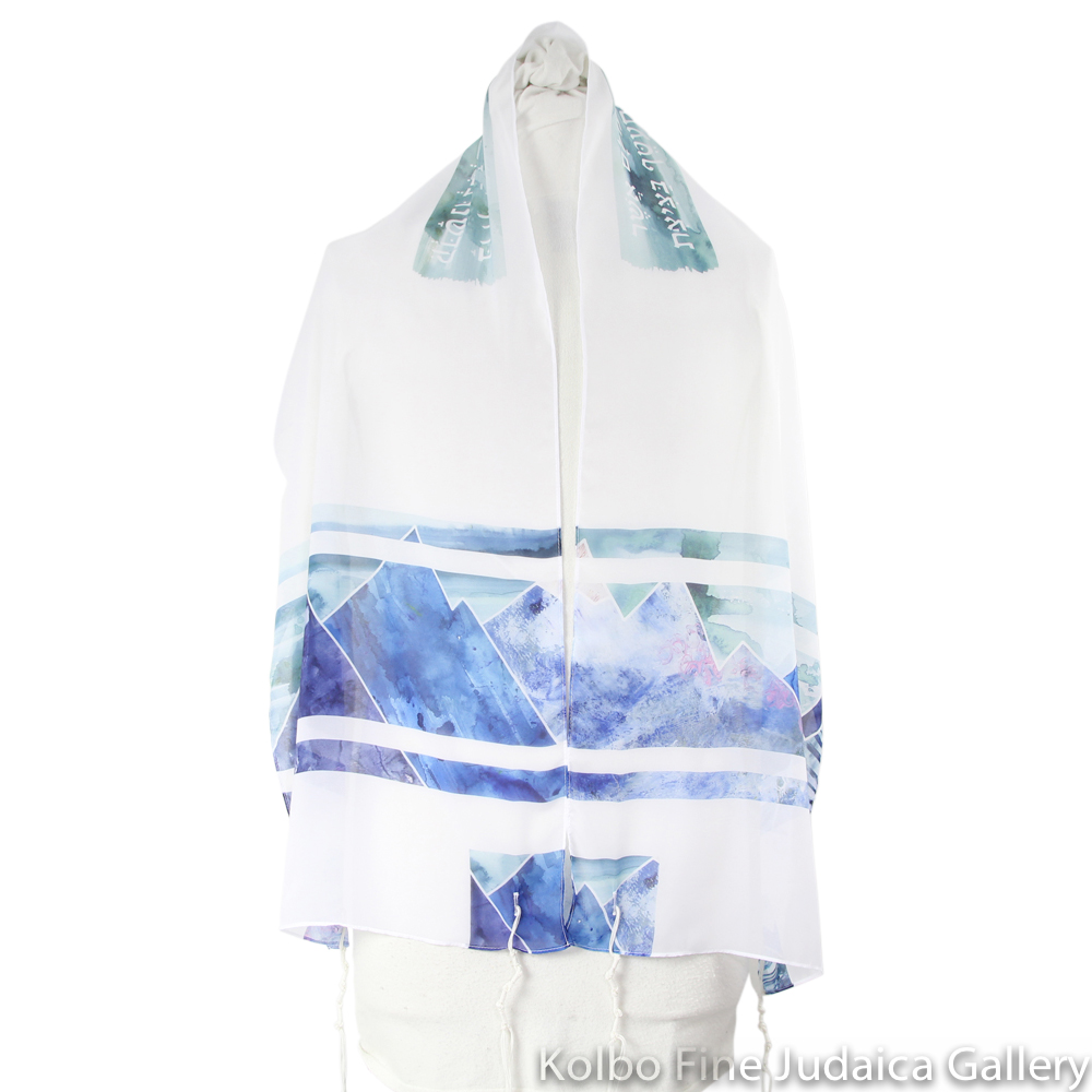 Tallit Set, Blue and Teal, Majestic Mountain, Chiffon