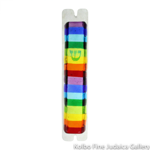 Mezuzah, Thin Rainbow Stripes, Fused Glass