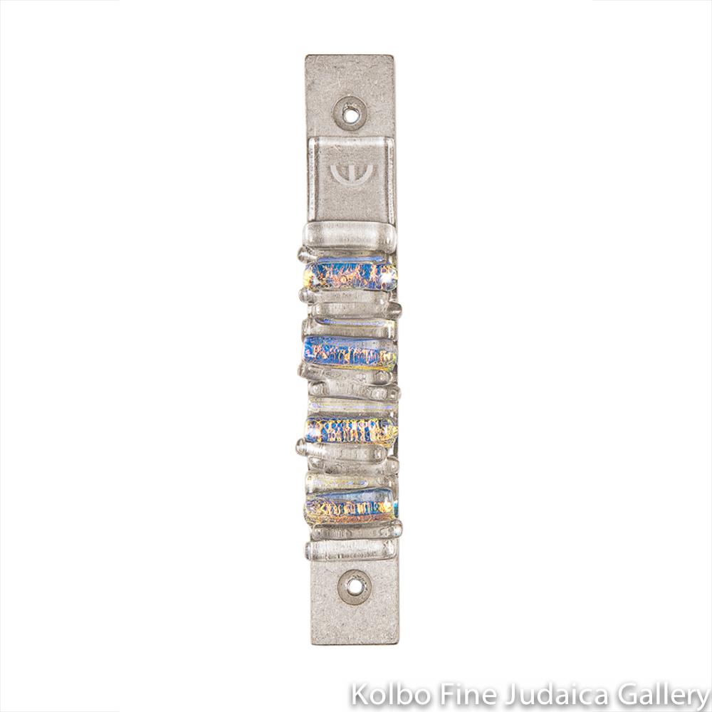 Mezuzah, Iridescent Icicle Collection, Clear, Fused Glass and Metal