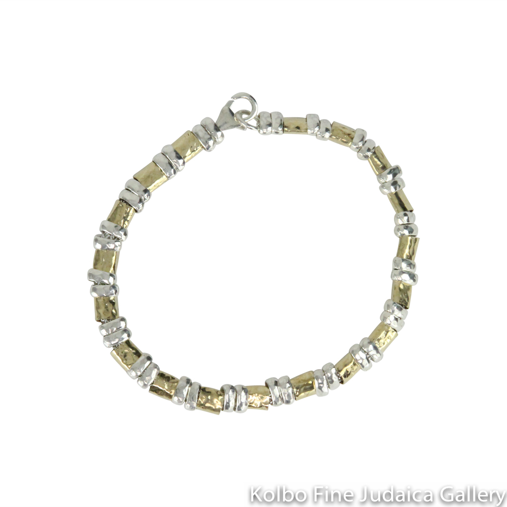 Bracelet, Sterling Silver and 14k Gold-Filled Hammered Beads
