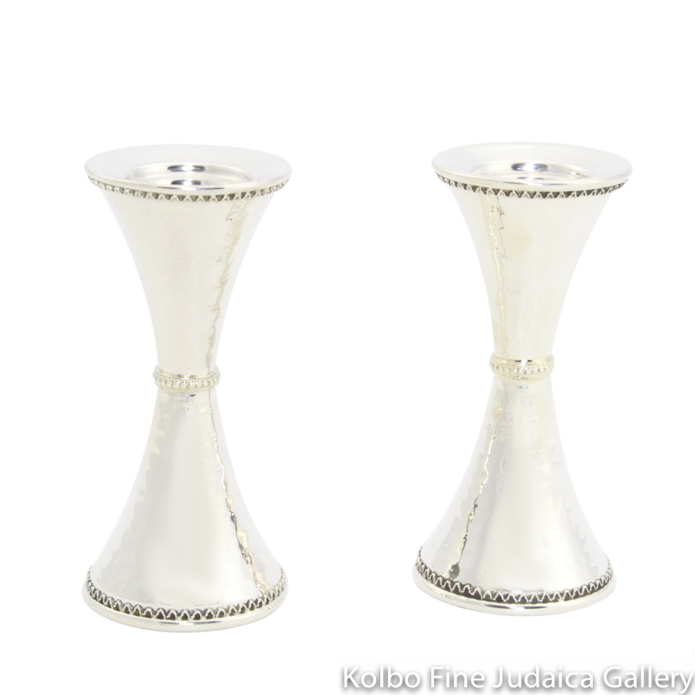 Candlesticks, Hammered Hourglass Design with Filigree, Sterling Silver