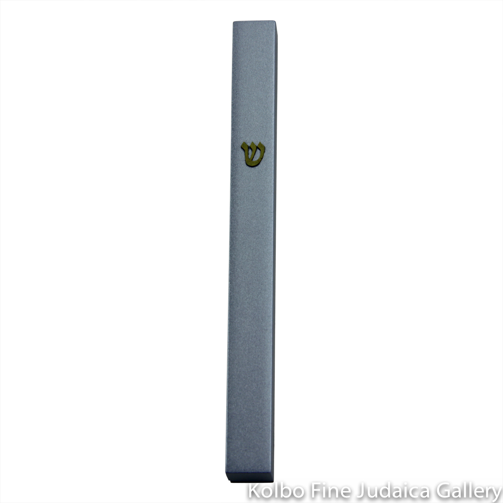 Mezuzah, Thin, Light Blue, Anodized Aluminum with Shin