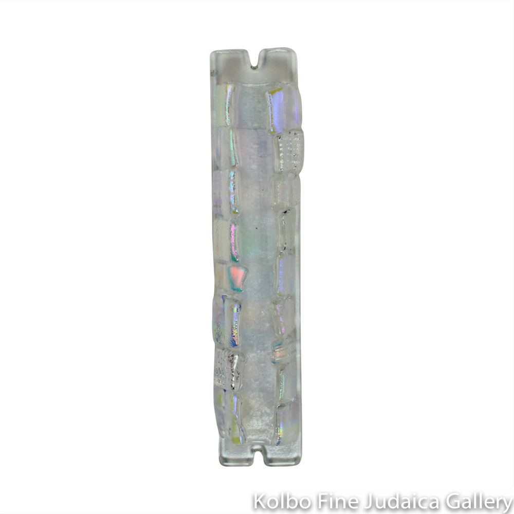 Mezuzah, Clear Design with Clear Dichroic Squares, Fused Glass