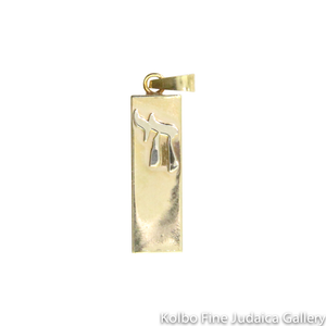Pendant, Mezuzah, Rectangular Design with Chai, 14K Gold