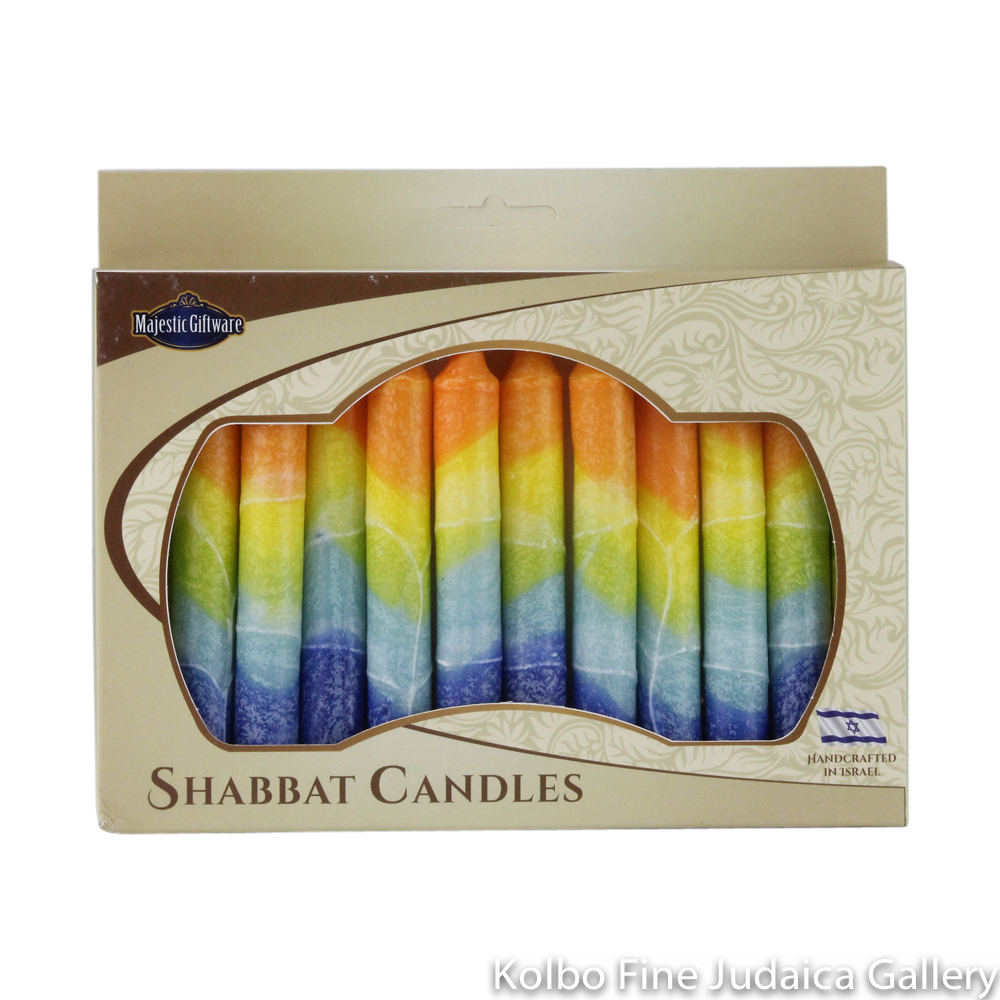 Shabbat Candles, Rainbow Box of 12, Unscented Dripless Paraffin