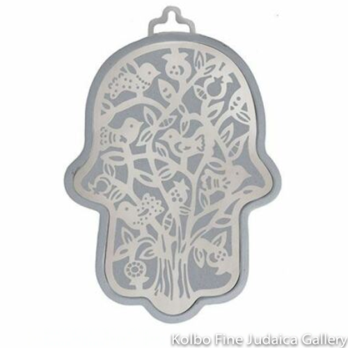 Hamsa, Tree of Life Design, Gray Anodized Aluminum, 6"