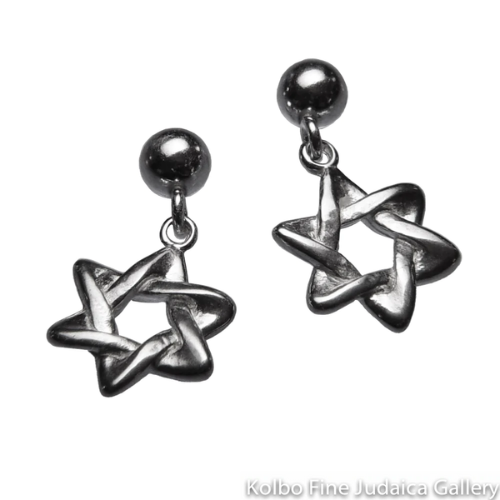 Earrings, Small Star of David, Dangling from Post, Sterling