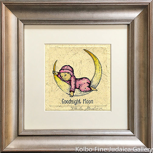 Good Night Moon in English, Baby in Pink, Mini, Hand-Painted, Framed