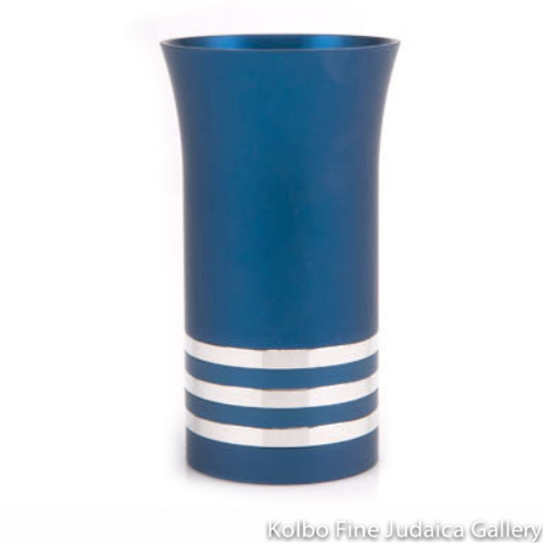 Kiddush Cup, Blue Anodized Aluminum with Three Silver Metal Rings